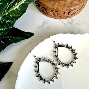 Silver Spike Teardrop Earrings Boho Southwestern Jewelry Hippie Gift Western NEW